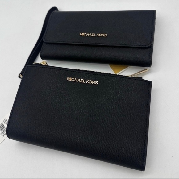 Michael Kors Handbags - Michael Kors Large Double Zip Wallet Wristlet & Trifold
Wallet black